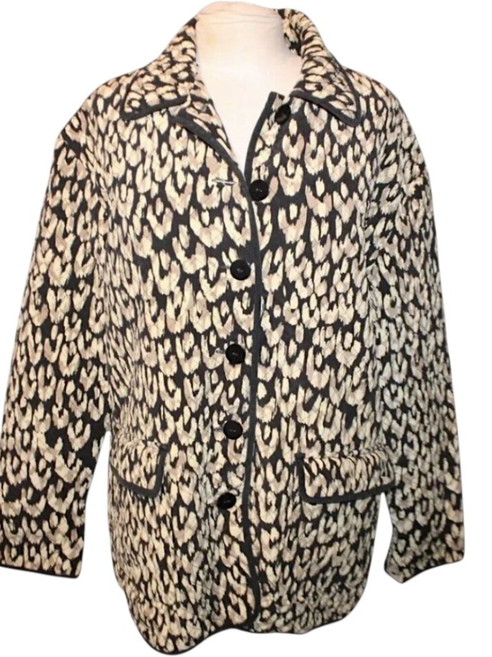 MAGGY LONDON Vintage Silk Jacket Barn Coat Sz 10 Quilted Leopard Animal Print